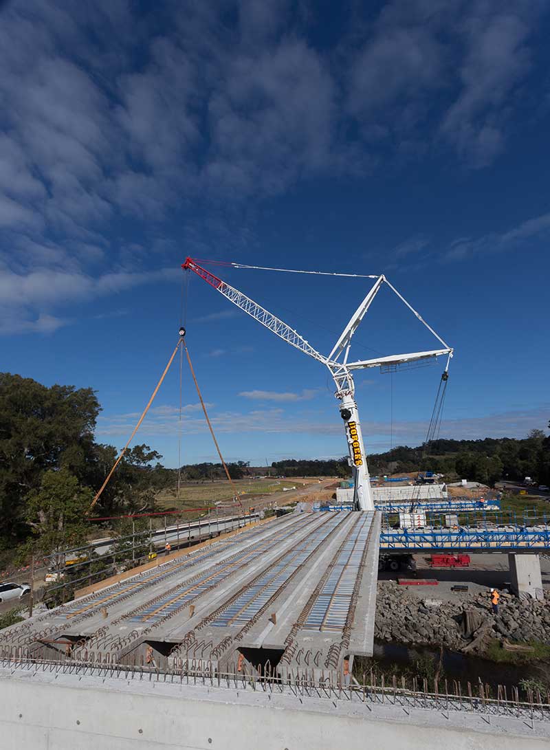 The 500 tonne crane which is placing the super T girders on Broughton Creek Bridge site number 1 (Ju