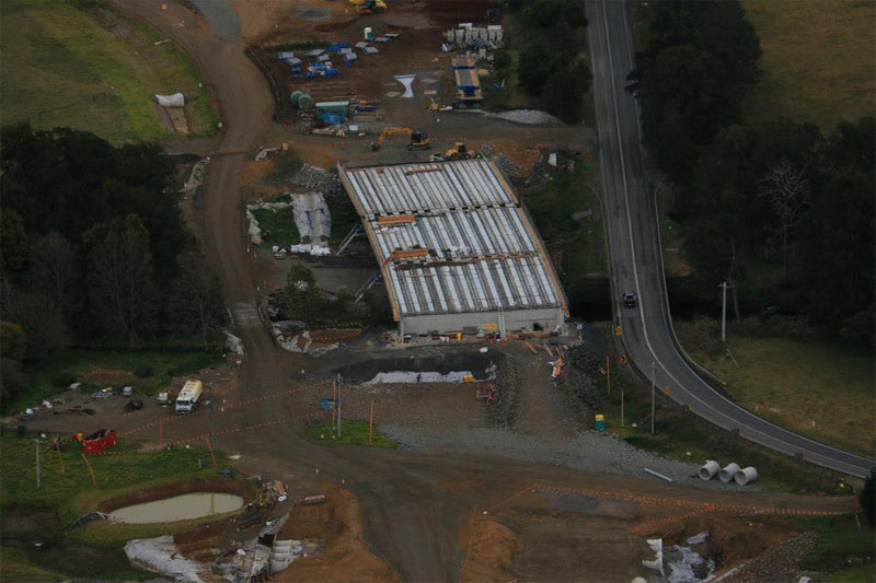 Aerial view of Broughton Creek bridge site 1 under construction, looking south - August 2015