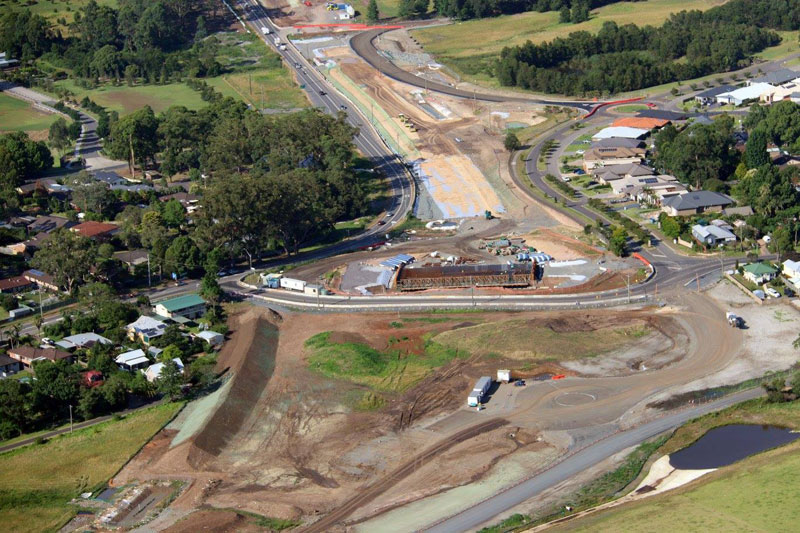 Looking south west across the new Kangaroo Valley Road interchange - December 2015