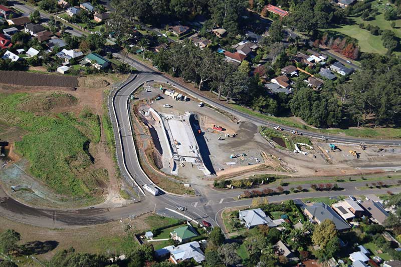 Looking south east at Kangaroo Valley Road bridge under construction - May 2016