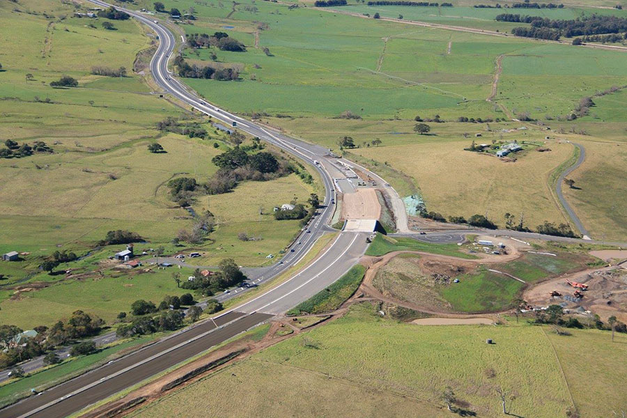 Aerial view looking east at the new highway towards Gerringong - August 2016