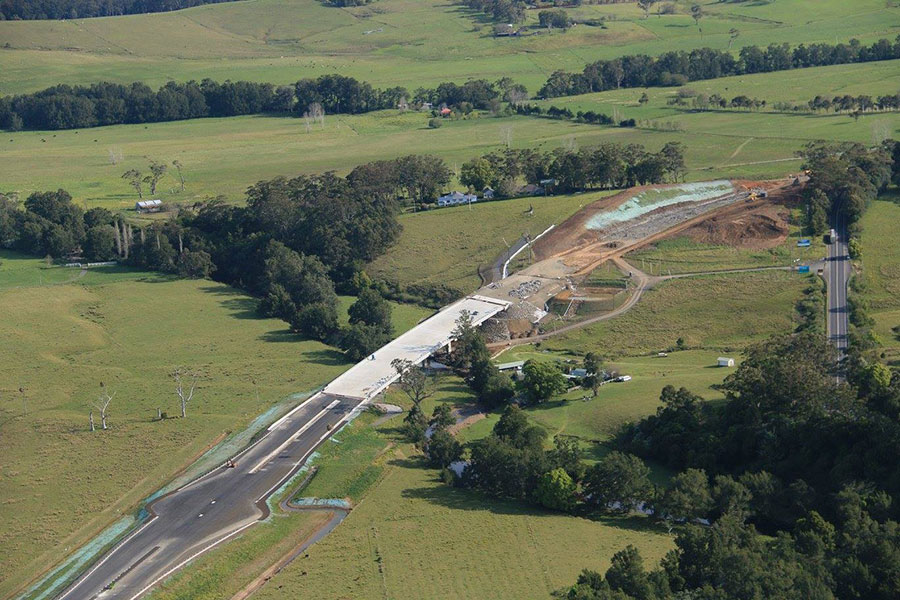 Looking south east at Broughton Creek bridge crossing number 3 under construction - September 2016