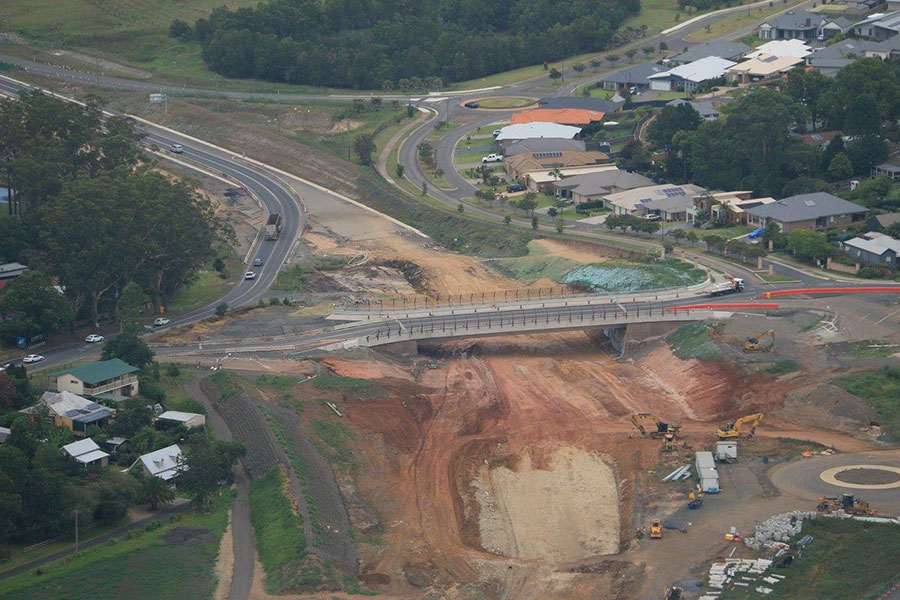 Looking south at excavation work taking place under the new Kangaroo Valley Road bridge