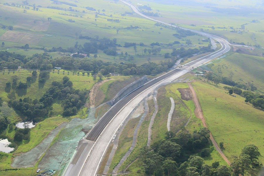 Aerial view looking north at Toolijooa ridge and the Foxground bypass