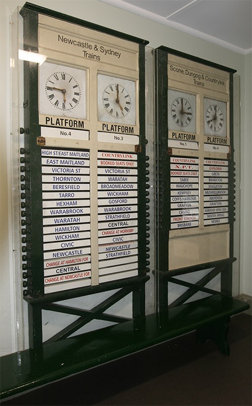 Maitland Station: Rare example of an early indicator board with timber knobs for rotating the tumblers Maitland Station: Rare example of an early indicator board with timber knobs for rotating the tumblers