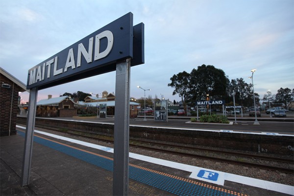 Maitland's platform signs, mounted on posts made from rail track.