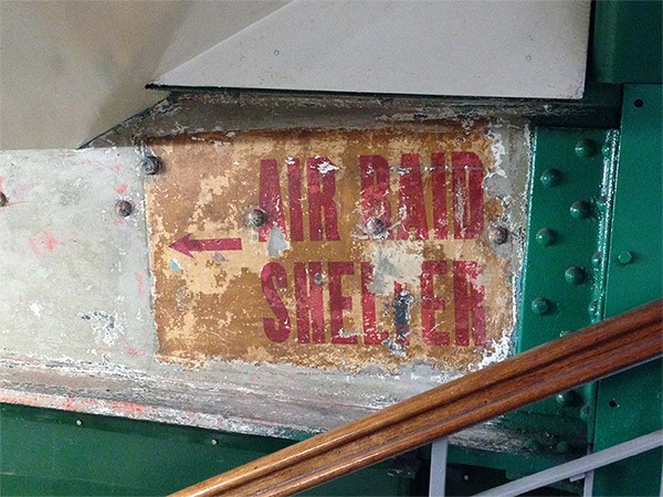 Town Hall Station: The WWII sign after being uncovered during removal of modern paint layers in July 2014.