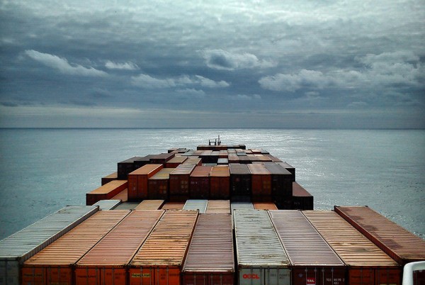 Shipping containers at a port