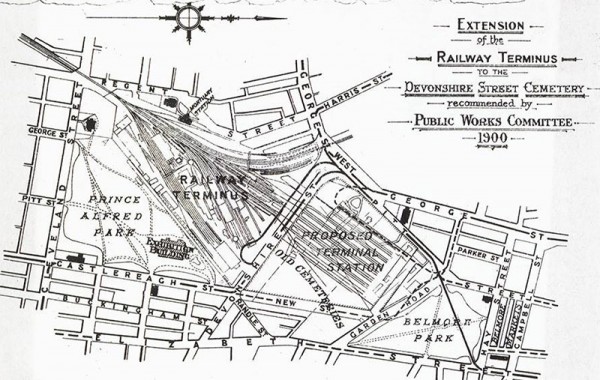 Plan of the new proposed station over the former Devonshire Street Cemetery, recommended by the Public Works Committee, 1900.