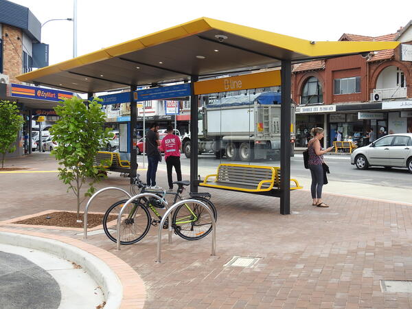 B-Line and local bus stops citybound and outbound, and a new bus indent which allows bus services to be separated from general traffic.