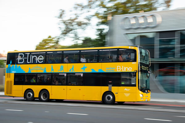 B-Line bus city-bound on Military Road, Cremorne. 