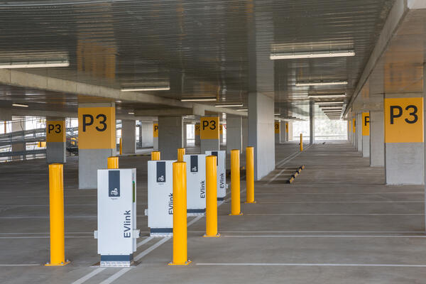 Image of Electric vehicle charging spaces at Leppington multi-storey commuter car park
