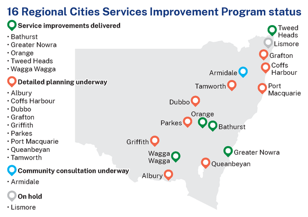 16 Regional Cities Improvement Program Status map