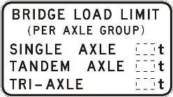 Bridge load limit (mass per axle group) sign
