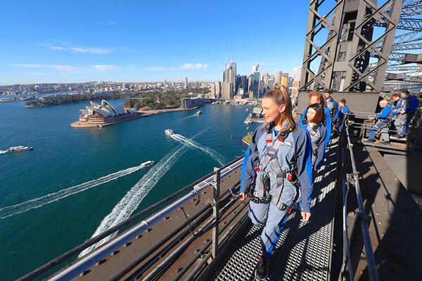 People walking on the bridge as part of the BridgeClimb