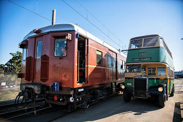 Vintage bus and train