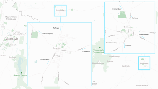 Braidwood and Bungendore map.