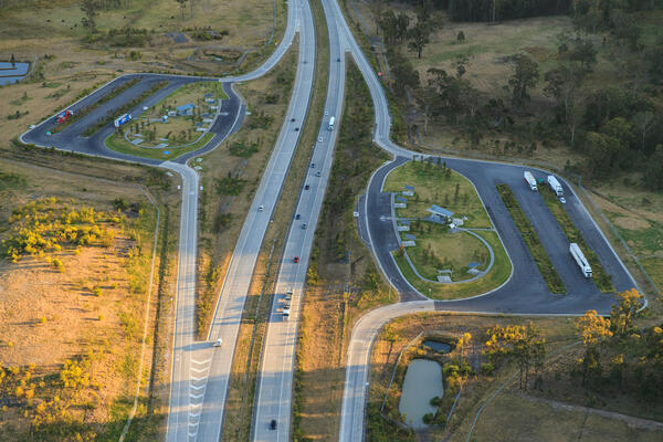 Aerial view of Wattaka Heavy Vehicle Rest Area Hunter Expressway Buchanan