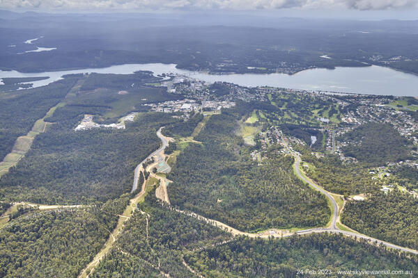 South Batemans Bay Link Road - Aerial image through the project area, northbound (February 2023).