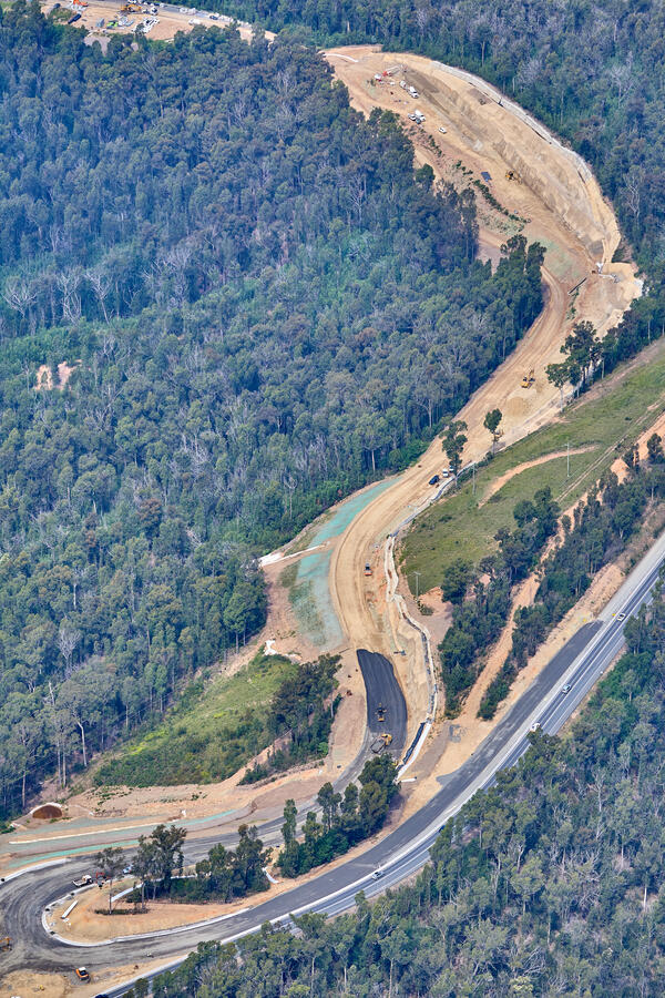 South Batemans Bay Link Road - Aerial image through the project area, southbound (March 2023).
