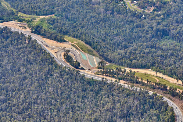 South Batemans Bay Link Road - Aerial through the project area, northbound (March 2023).