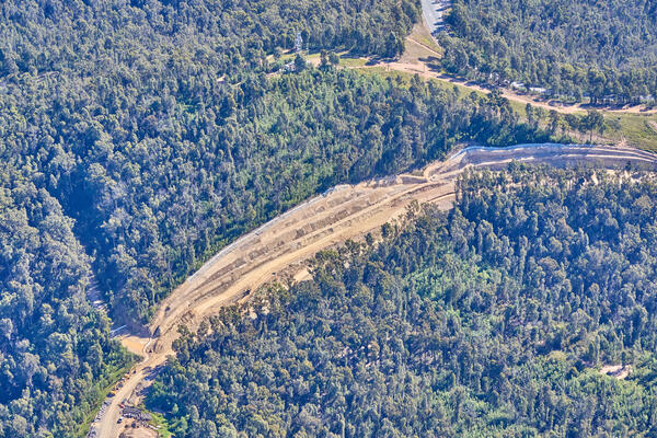 South Batemans Bay Link Road - Aerial view of shotcrete along Glenella Road (April 2023).