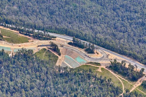 South Batemans Bay Link Road - Looking westbound along the Princes Highway (March 2023).