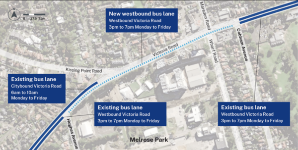 Victoria-Road_Westbound-Kerbside-Bus-Lane-through-Melrose-Park