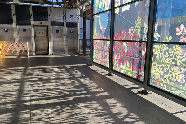 View of artwork Welcome Home to Beamish Street by Raquel Ormella, Campsie Station. 