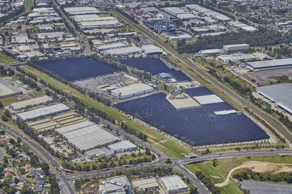 Aerial view of Western Sydney warehouses