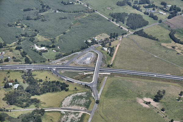 Aerial view of Pestells Lane and Meroo Road interchange