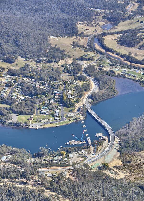 Aerial view of Kings Highway and Nelligen Bridge