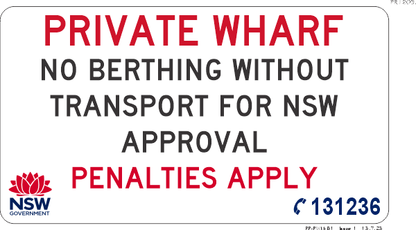Private Wharf No Berthing Without Transport for NSW Approval - PR1209
