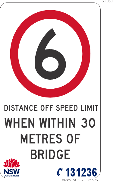 Distance Off Speed Limit When Within 30 Metres of Bridge - SL1050