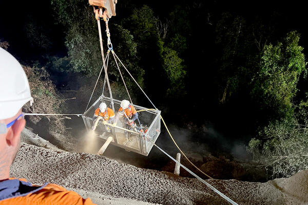 Transport for NSW Crews worked from suspended platforms and abseiling ropes to reach sites up to 10 metres below the road level.