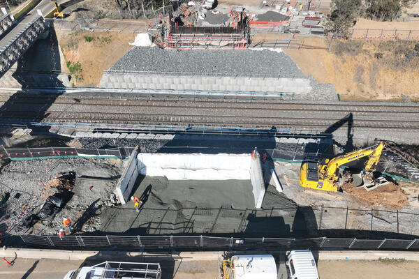 aerial shot of Burley Griffin Way progress March - August 2024