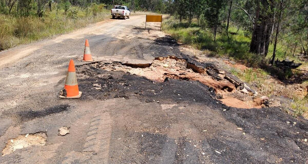 Damage to road on Halls Road, Parkes Shire