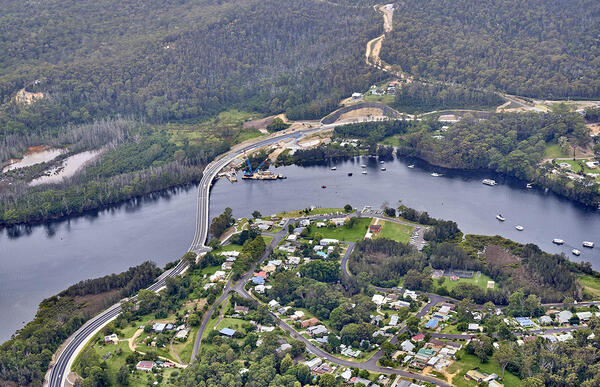 Nelligen Bridge and Nelligen township in the foreground - January 2024