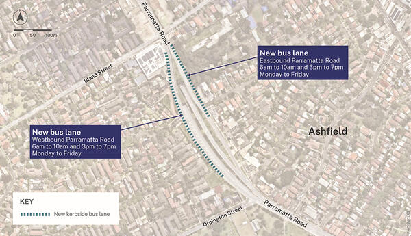 Parramatta Road Bus Lane Map - Ashfield
