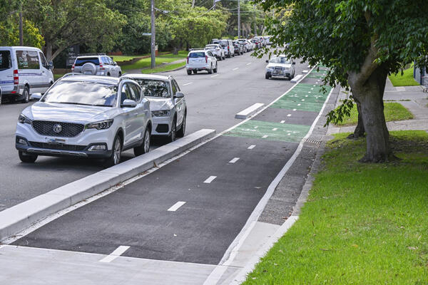 Completed works for Sutherland to Cronulla Active Transport Link 2 East at Banksia Road, Caringbah
