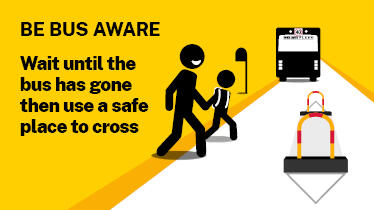 Be Bus Aware. Wait until the bus is gone then use a safe place to cross.