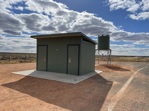New flushing toilet facilities with solar-powered lighting - Seven Trees Rest Area