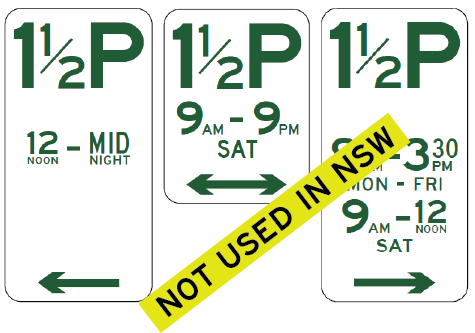 R5-17 - Parking Series. (1 1/2 hour) (Examples Only) (Not Used in NSW)