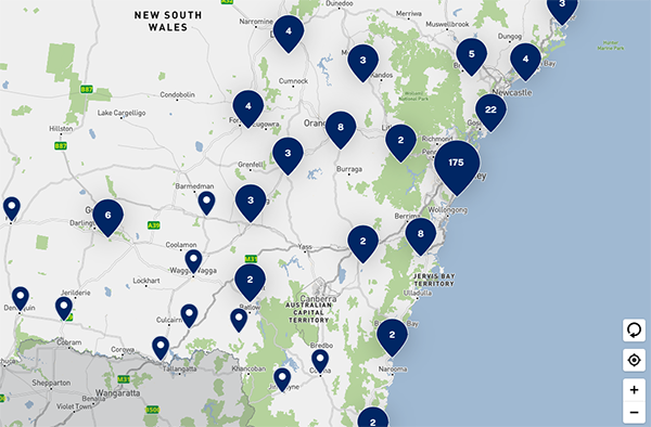 Map showing locations of Authorised Restraint Fitting Stations