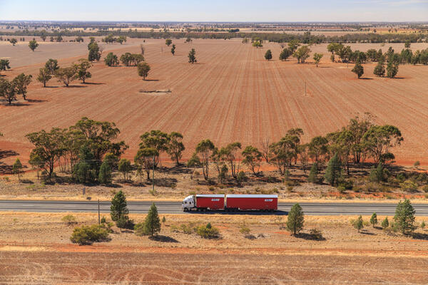 Transport for NSW Aerial view of a freight truck on Newell Highway.