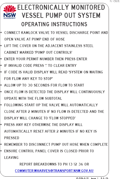 Monitored Vessel Pump Out Facility Operating Instructions - IN1069