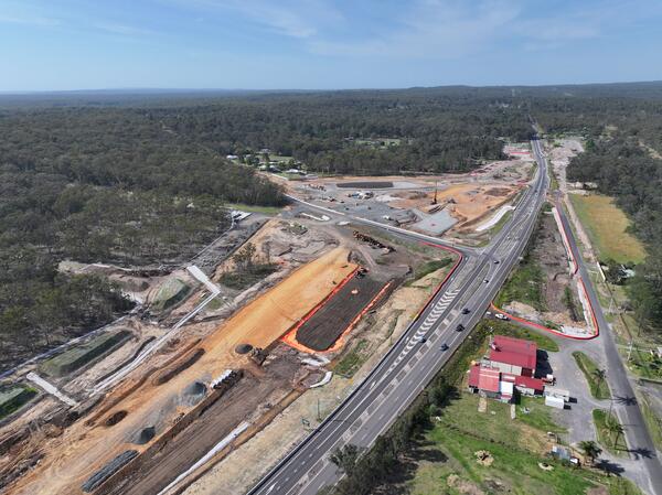 Looking south east across the Jervis Bay Road intersection upgrade