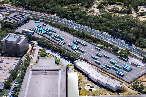 Transport for NSW Macquarie Park bus depot - aerial view, no gantry.