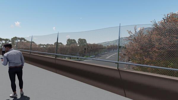Artist's impression from shared path bridge looking south west towards University of Wollongong - vegetation at maturity