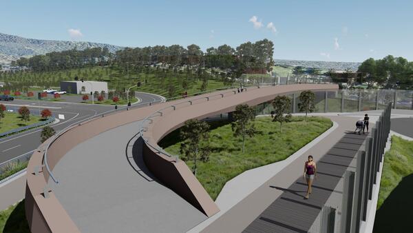 Artists impression looking north towards shared path bridge - vegetation at completion